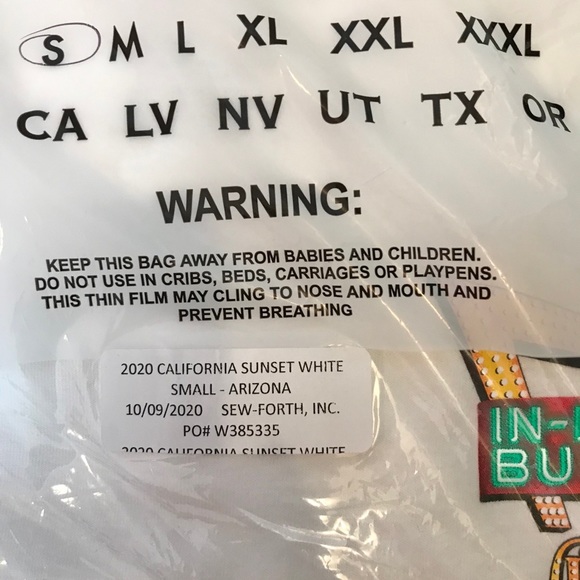 NWT In-N-Out 2020 Arizona White T-Shirt - Picture 2 of 5